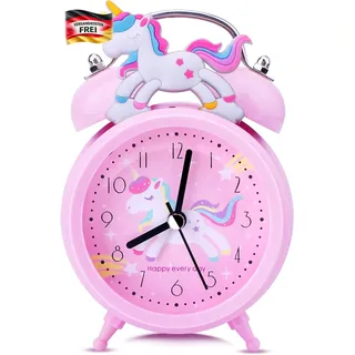 Kinderwecker rosa mit Hintergrundbeleuchtung, leise, laut, Einhorn, Schulgeschen
