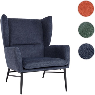 Lounge-Sessel HWC-L62, Ohrensessel Cocktailsessel Sessel Polstersessel, Stoff/Textil Metall ~ blau