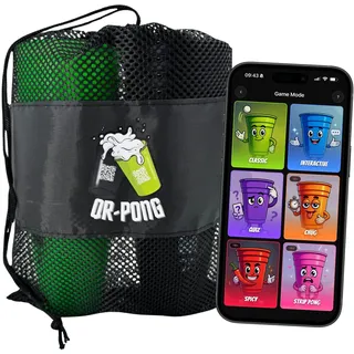 QR-Pong Set – Bierpong Becher Set mit 22 Bechern & 4 Bällen, Trinkspiel für Erwachsene, App mit 3.000+ Aufgaben, Beerpongbecher Hartplastik, Made in Germany, Partyspiel ab 18