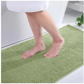 LuxusKollektion Badematte Badezimmerteppich Chenille 60 x 90 cm (Rechteckig) Salbeigrün grün