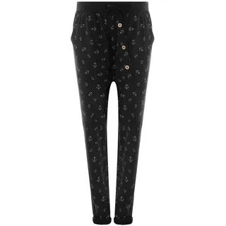 Fashion YOU WANT Damen Jogginghose Gr. 36 50 Sweatpants Sterne Boyfriend Ali Baba Style Anker Camouflage Uni Blumen Muster (46/48, Anker schwarz) - 46-48