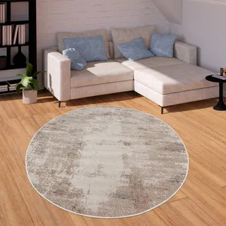 Paco Home - Outdoor Teppich Balkon Terrasse Vintage Küchenteppich Muster Abstrakt Beige Blau 200 cm Rund