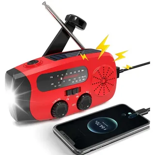 Sytifro Notfallradio, Solar Radio, AM/FM Kurbelradio mit handy ladefunktion Notfallradio (Tragbares, Radio Batteriebetrieben Notfall mit 2000mAh Wiederaufladbare Batterie, 6 W, radio mit Led Taschenlampe, SOS-Alarm für Notfall, Camping, Ourdoor) rot