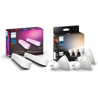 Philips Hue White & Color Ambiance Play Lightbar Doppelpack weiß 2x490lm & White Ambiance GU10 Dreierpack 3x350lm, dimmbar