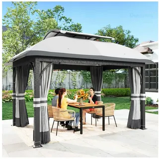 Outsunny Pavillon 4 x 3,3 m inkl. 4 Seitenteile Hellgrau