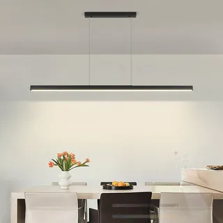 TZSMUM LED Lang Linear Pendelleuchte mit Fernbedienung Hängeleuchte 2700K-6500K Dimmbar Pendellampe Eisen Aluminium Minimalistisches Design für Esszimmer Küche Esstisch (120cm,Schwarz)