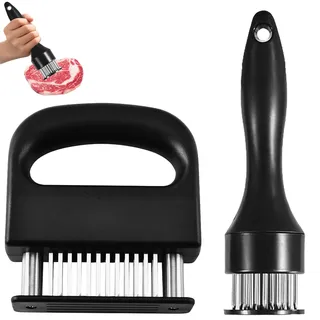 Steaker Fleischzartmacher, 2 StüCk Schnitzelklopfer Fleischklopfer Set Mit 48 Klingen Und 21 Klingen, Rutschfest Meat Tenderizer Fleischzartmacher Edelstahl FüR Rind, Huhn, Fisch Und Lamm Beim Kochen