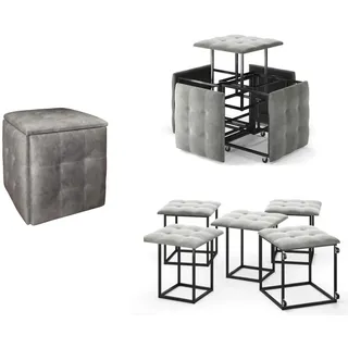 RODNIK Sitzhocker Transformer 5-in-1 Vellours 50 x 50 x 50 cm Grau