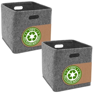DuneDesign 2er Set: 100% Recycling Filz Aufbewahrungsbox 33x33x33 - Kompatible Boxen für Kallax Regal - Aufbewahrungsbox Kleider Bücherregal Einsatz Box Spielzeug Aufbewahrungsbox Cube Storage Boxes