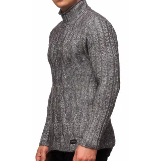 Vielseitiger Herren Grobstrick Stehkragen-Pullover mit eingearbeitetem Muster Woll-Sweater 13353 Schwarz - XL