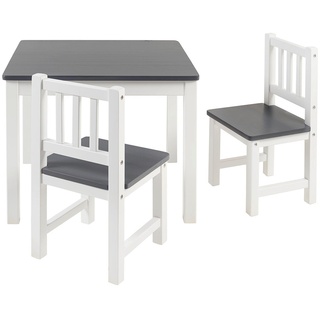 BOMI Kindersitzgruppe Holzsitzgruppe Amy, Kindertischgruppe aus Holz (Tisch und 2 Stühle, 3-tlg) grau