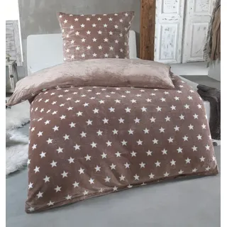 MALIKA Warme Winter Plüsch Sterne Wende-Bettwäsche Nicky-Teddy 'Cashmere Touch' Coral Fleece viele Farben & Größen, Farbe:Taupe, Größe:155 x 220 cm