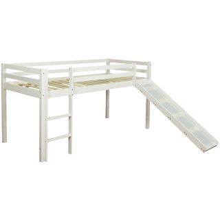 Homestyle4u 1434, Hochbett mit Rutsche Leiter Weiß, Kinderbett 90x200 Spielbett für Kinder 90 x 200 Massivholz Kiefer