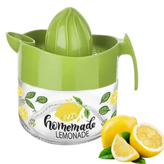 Zitronenpresse aus Glas, Orange, Grapefuit, manuelle Presse, kleine Zitruspresse, Extraktor, manuelle Hand mit Griff und Ausgießer, BPA-frei, schweres, kristallklares Glas, 286 ml (grün – gemustert)