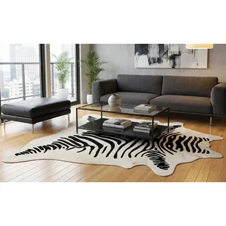 KUHFELL online & NOMAD Fellteppich Kuhfell creme weiß mit Zebra Print Rinder Fell Teppich schwarz|weiß