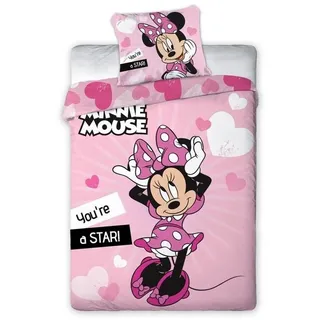 Disney Minnie Mouse Bettwäsche Disney Minnie Maus Mädchen Bettwäsche Set, Mikrofaser, Deckenbezug 135-140x200 cm Kissenbezug 63x63 cm rosa