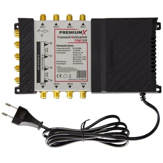Premium X PremiumX PXMS 9/8 Multischalter mit Netzteil Multiswitch 2 SAT für 8 Teilnehmer Satverteiler Digital HDTV FullHD 4K UHD 8K