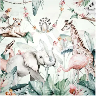 Bilderwelten Fototapete Kinderzimmer Aquarell Afrika Tiere 288 x 288 cm Vlies-Tapete XXL Smart Wandtapete Wanddekoration Kindertapete