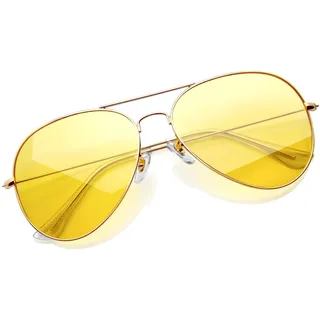 KANASTAL Groß Nachtfahrbrille Herren für Autofahrer Polarisiert Sonnenbrille Herren mit Premium Metallrahmen UV400 Schutz Vintage Nachtbrille, Gold Rahmen Gelbe Gläser - Einheitsgröße