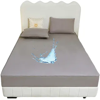 Matratzenschutz Wasserdicht 140x200 90x200 180x200 160x200 mit Reißverschluss, Matratzenbezug Atmungsaktive Matratzenhülle Spannbettlaken für alle Jahreszeiten(Grau,160x200+30cm)