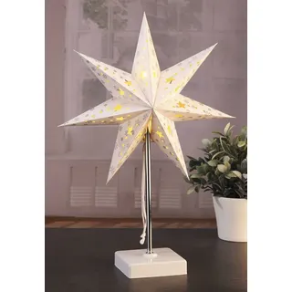 Papierstern ca. 35 cm Timer mit silber Schneeflocken Papier Stahl Batterie neu