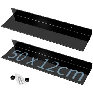 QWORK® 2er-Pack Wandregal Metall 50 cm Breit 12 cm Tief, Wandhalterung Schwarz Regal aus Raumaluminium - Platzs