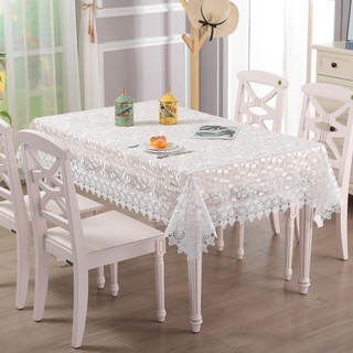 Spitze Tischdecke Rechteck Chic gestickte Tischtuch, Vintage Elegante Blumendesign Tischdecke für Hochzeitsbankett Geburtstagsparty Formeller Esstisch, Weiß, 60×180cm