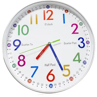 GBKDQQ 30CM Kinder Wanduhr Lautlos Ohne Tickgeräusche - Bunte Lernuhr für Kinderzimmer - Analoge Wanduhr für Jungen & Mädchen - Montessori Lernuhr mit Zahlen