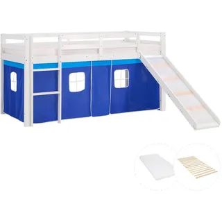 Homestyle4u Hochbett 90 x 200 cm Kiefer massiv lackiert blau