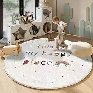 Runder Regenbogen-Teppich für Kinder, weich, flauschig, Kinder-Bauteppich für Spielzimmer, rutschfester Bagger-Teppich für Jungenzimmer, 7,8 cm