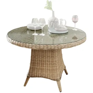Destiny Gartentisch LUNA, Polyrattan, Ø 120x75 cm, mit aufgelegter Glasplatte, versch. Farben