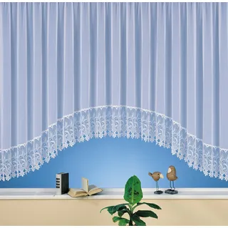 heimtexland C-Bogen Store Gardine aus edlem Websablé mit echtem Makramee-Sockel in rein weiß - HxB 120x450 cm für Dekorationsbreite 135-180 cm - Ökotex Macramé Vorhang Typ516