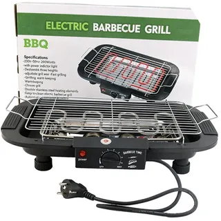 Rauchfreier Elektrogrill 2000W, Tischgrill mit abnehmbarem Gestell, 6 Temperaturstufen, Antihaft, für Balkon & Camping