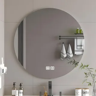 Bayt Runder Badezimmerspiegel mit LED-Beleuchtung – 60 cm großer, beleuchteter Badezimmerspiegel | Dimmbarer, beschlagfreier Wandspiegel | Rahmenloser runder Wandspiegel