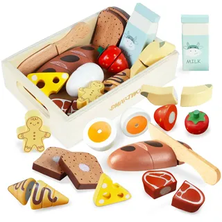 Smartwo Kinderküche Zubehör Holz Lebensmittel zum Schneiden 12PCS