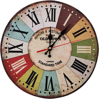 30 Cm Große, Rustikale Vintage-wanduhr Mit Geräuschloser Zeitschaltuhr Aus Holz.