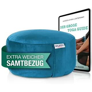 NAJATO Sports Yogakissen | Meditationskissen inkl. E-Book (PDF Datei) | Rundes Yoga Kissen mit Buchweizenschalen-Füllung | Waschbarer Bezug aus Samt | 30 cm Durchmesser, 14 cm hoch