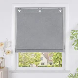 CORLIF Raffrollo ohne Bohren Blickdicht Raffgardinen mit Haken Grau | B140 x H140cm,100%Polyester,Leichtes Fensterrollo,Verdunkelung Ösenrollo,Sichtschutz für Küche und Wohnzimmer
