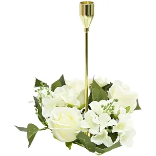 6 Stück Künstliche Rosen-Kerzenringe, 20 cm, Kerzenhalter-Kränze, Blumendekor, Mini-Blumenkränze, Kerzenhalter, Mittelstücke für Hochzeit, Party, Tischdekoration(Weiss)