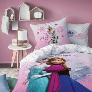 Disney Frozen Bettwäsche Set 2-teilig, Pink, Eiskönigin aus 100% Baumwolle mit Reißverschluss - Anna und Elsa Bettwäsche 135x200cm 80x80 cm - - Rosa