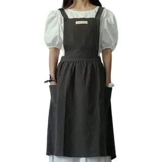 Gaf Nuncew Schürze damen, japanische kochschürze damen, Baumwolle und Leinen, mit gekreuzten Trägern, Lätzchen, einfarbig, Baumwolle, Vintage, Küchenschürze mit 2 Taschen Gartenarbeit, Floristik - Einheitsgröße (110 x 150 cm)