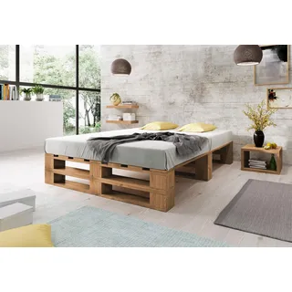 Lermowood Palettenbett M2 aus Holz 200 x 200 cm Eiche mit Lattenrost Holzbett 30cm Stabiles Seniorenbett Kinderbett Jugendbett Gästebett erhöhtes Einzelbett Bettgestell Futonbett Komforthöhe