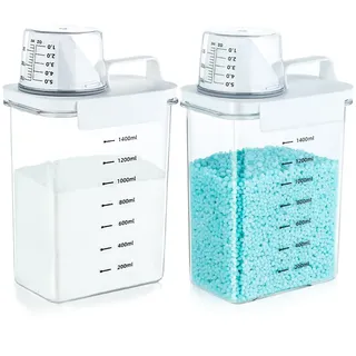 Tokokimo 1800 ml Luftdichter Waschmittelspender mit Messbecher, Waschmittelbox für Pulver, Mehrzweck Waschpulver Spender, Geeignet für Waschpulver, Waschmittel, Getreide, 2 Stück, weiß