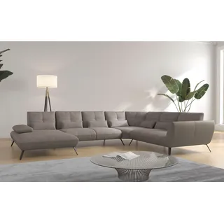 Wohnlandschaft PLACES OF STYLE "Mikado U-Form", grau (taupe), B:376cm H:88cm T:297cm, 100% Polyester, Sofas, inkl. Sitztiefenverstellung und Armteilverstellung