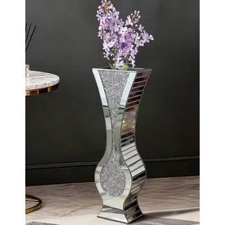 Bodenvase Groß 68.5 cm Hoch: Silberne Vase Kristall für Pampasgras, Glas verspiegelte Diamanten Blumenvase für Wohnzimmer Home Decor– Kein Wasserhalt