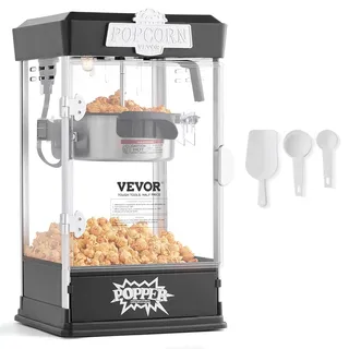 Vevor Popcornmaschine 6077, 480 W Schwarz Popcornautomat 4 oz Edelstahl, Glas, Kinostil