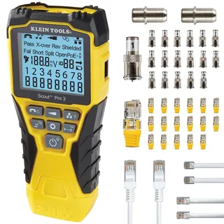 KLEIN TOOLS VDV501-852 Scout Pro 3 Kabeltester Set | Netzwerk Tester LAN Tester für RJ11 RJ12 RJ45 Koax | Mit Leitungssucher und Remote-Einheiten | LCD-Display für Kabellänge Verdrahtungstest