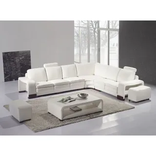 Komplette Sofa Couch Moderne Garnitur Ecksofa + Hocker + Couchtisch Garnituren - Weiß