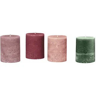 Loberon Kerze 4er Set Virrans, Handgearbeitete Echtwachskerzen, Durchgefärbt, Lange Brenndauer, Adventskerzen, Adventskranz, Stumpenkerzen, Paraffinwachs, bunt