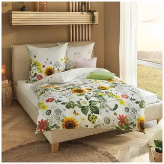 KAEPPEL Mako-Satin Sonnenblumen Gelb 135 x 200 cm + 80 x 80 cm